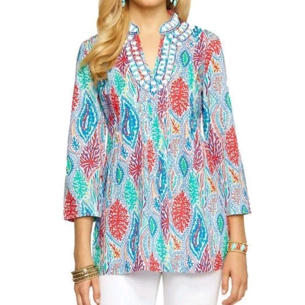 LILLY PULITZER Sarasota Beaded Top, Let Minnow Blue, Size XS - Picture 2 of 13